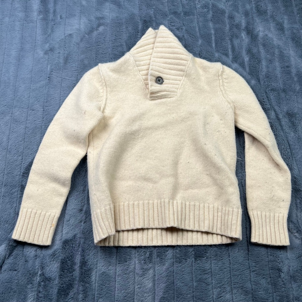 Banana Republic Mens Cream Lambswool Cashmere Shawl Collar Button Sweater Medium